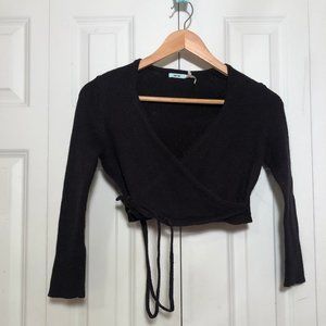 Kimchi Blue Black Wrap Cropped Sweater